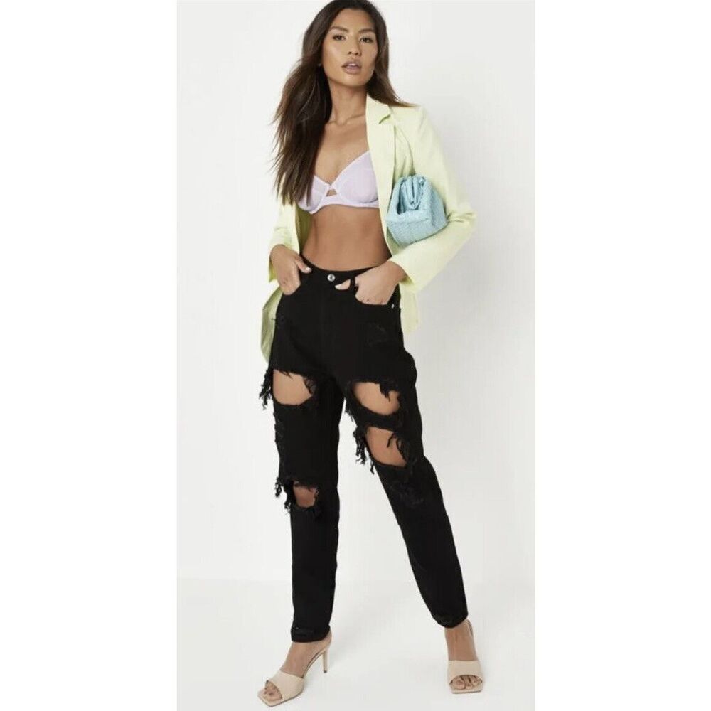 NWT Missguided Black High Rise Riot Denim Ripped Mom Jeans Size 0 Petite